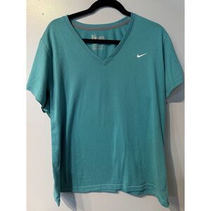 Nike  Basic Logo V Neck T-Shirt - Turquoise size 1x